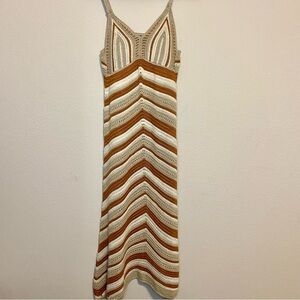 Nisan Turkish Crochet Maxi Dress Beige Strapless Size Small